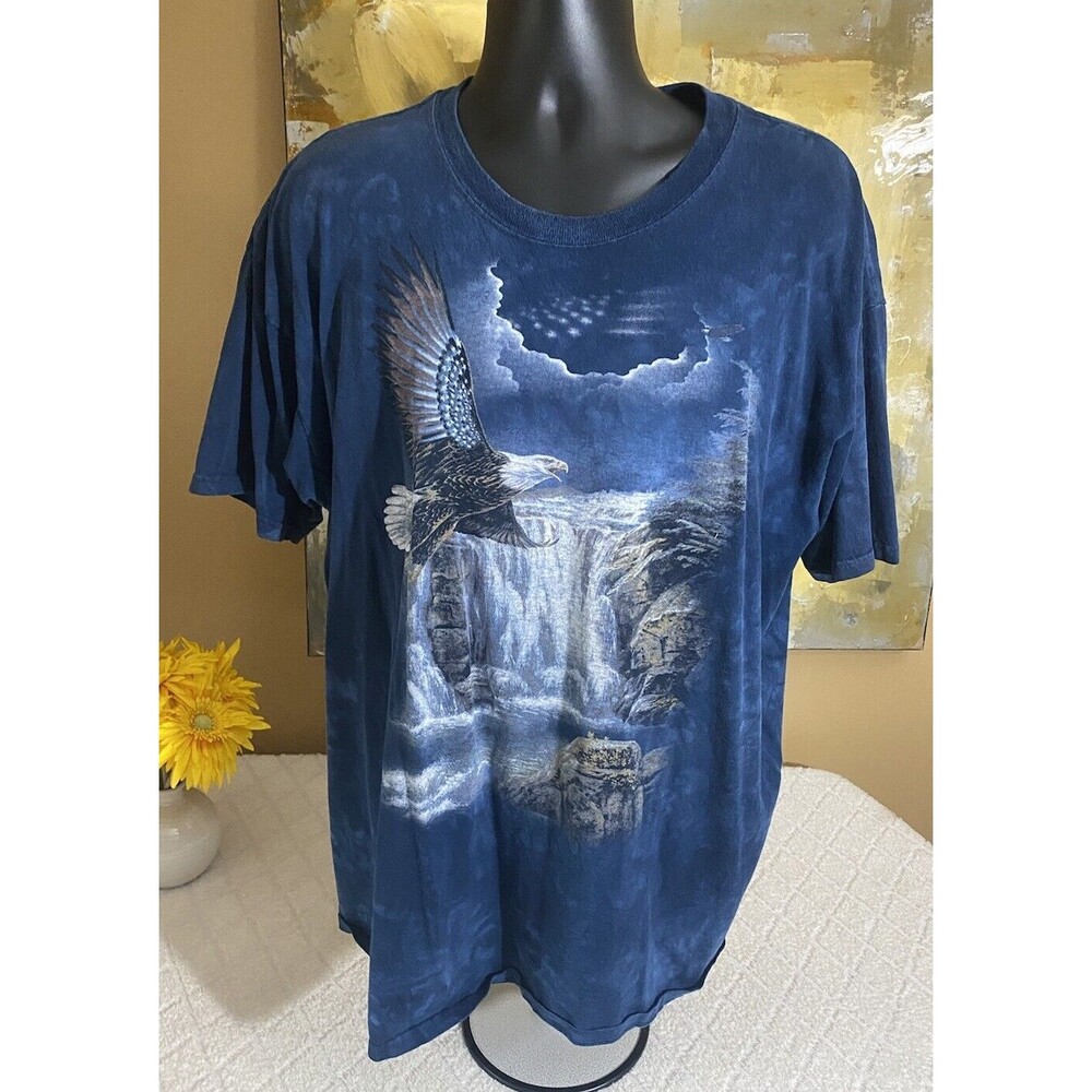 Vintage American Bald Eagle Water Fall Landscape Graphic Tie dye Men’s Tee 2XL